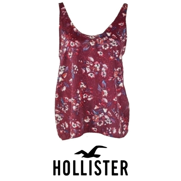 Hollister Floral Crisscross Front Floral Tank Top in Maroon, Size S - Picture 1 of 4